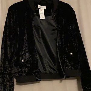 Cropped black velvet bomber